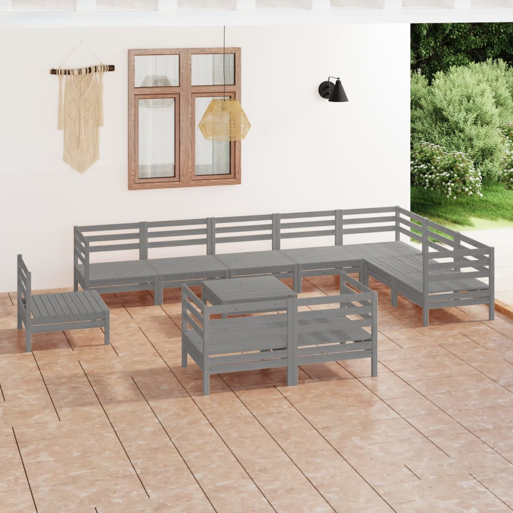 11 Piece Garden Lounge Set Solid Wood Pine Grey