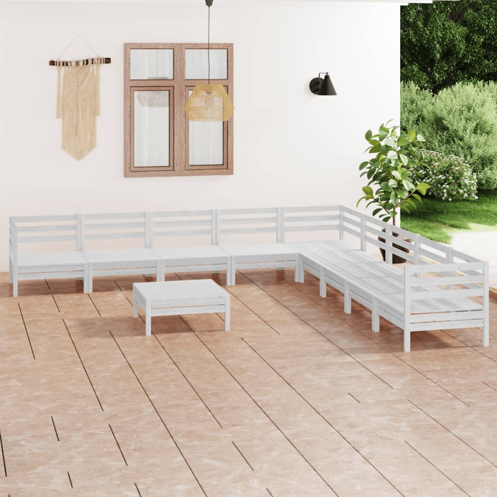 10 Piece Garden Lounge Set Solid Wood Pine White