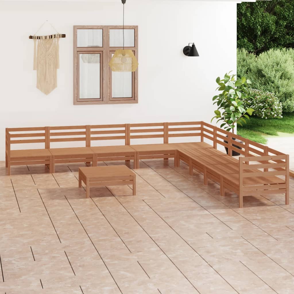 10 Piece Garden Lounge Set Solid Wood Pine Honey Brown