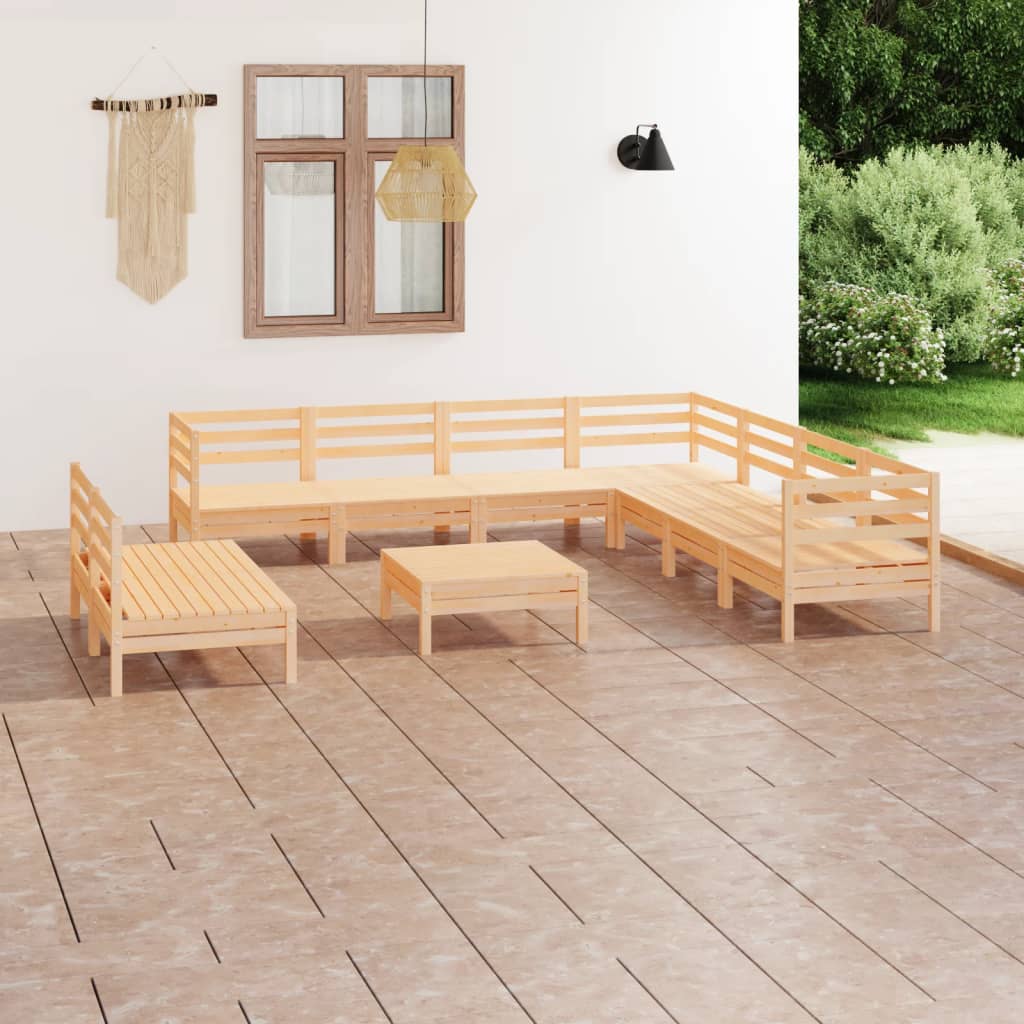 10 Piece Garden Lounge Set Solid Wood Pine