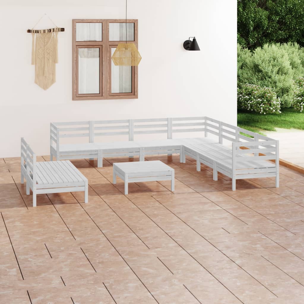 10 Piece Garden Lounge Set Solid Wood Pine White