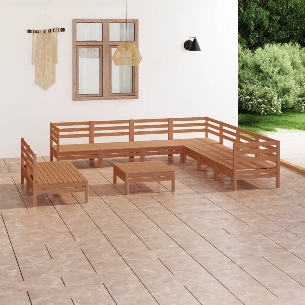 10 Piece Garden Lounge Set Solid Wood Pine Honey Brown