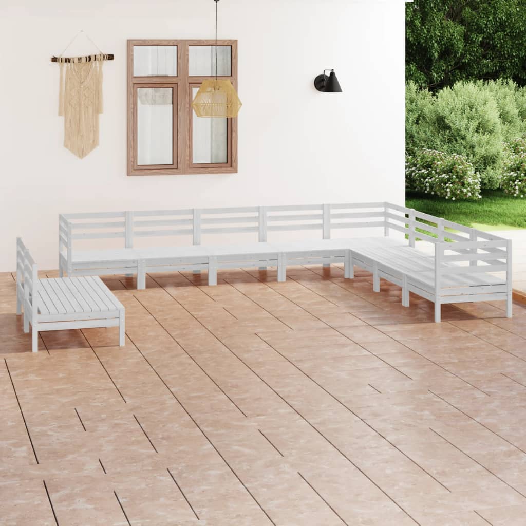 10 Piece Garden Lounge Set Solid Wood Pine White