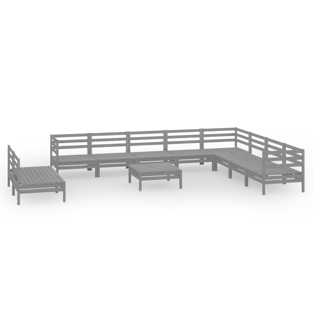 11 Piece Garden Lounge Set Solid Wood Pine Grey