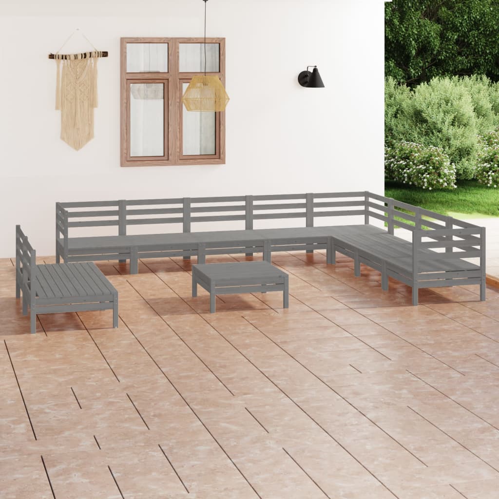 11 Piece Garden Lounge Set Solid Wood Pine Grey