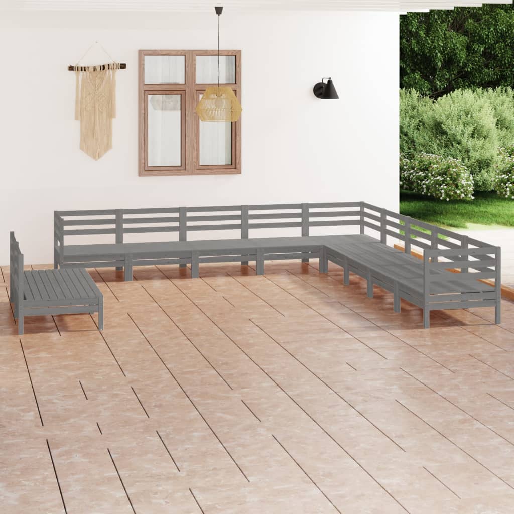 11 Piece Garden Lounge Set Solid Wood Pine Grey