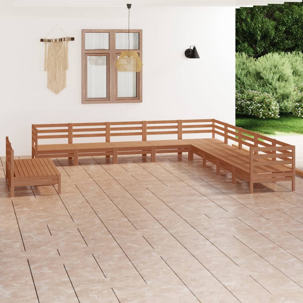 11 Piece Garden Lounge Set Solid Wood Pine Honey Brown