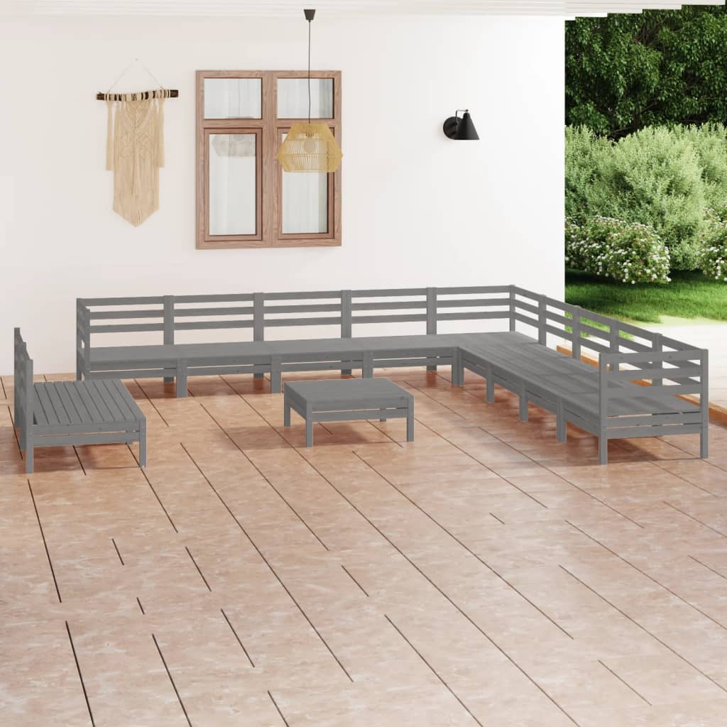 12 Piece Garden Lounge Set Solid Wood Pine Grey