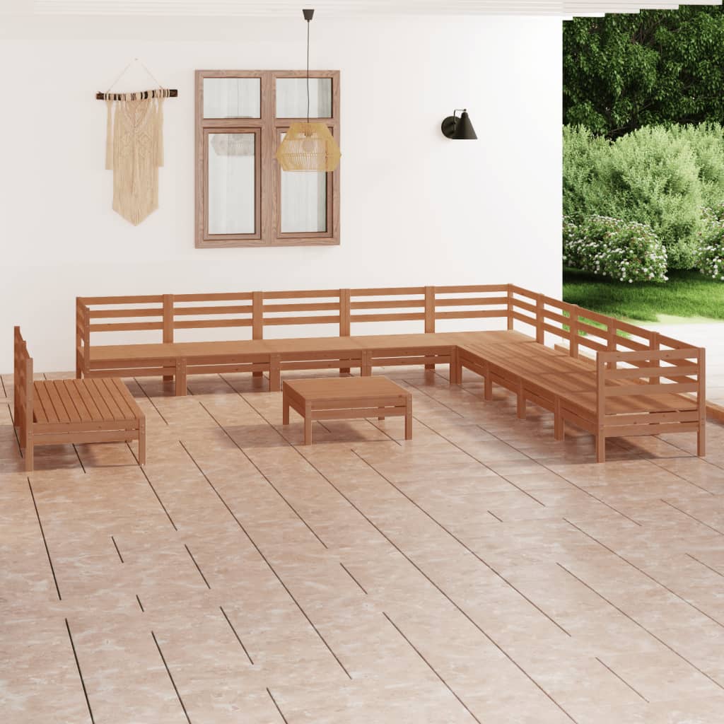 12 Piece Garden Lounge Set Solid Wood Pine Honey Brown