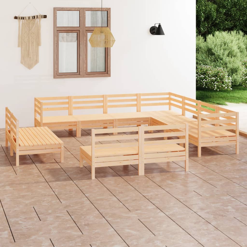 11 Piece Garden Lounge Set Solid Wood Pine