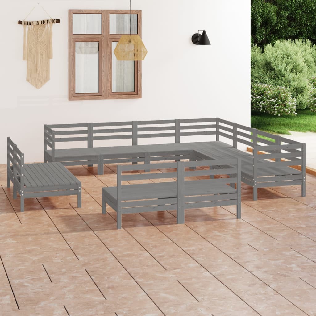 11 Piece Garden Lounge Set Solid Wood Pine Grey