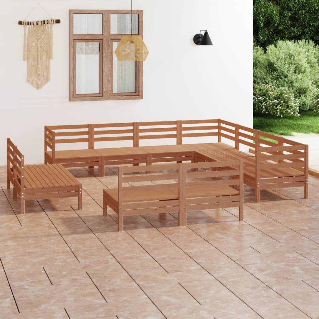 11 Piece Garden Lounge Set Solid Wood Pine Honey Brown