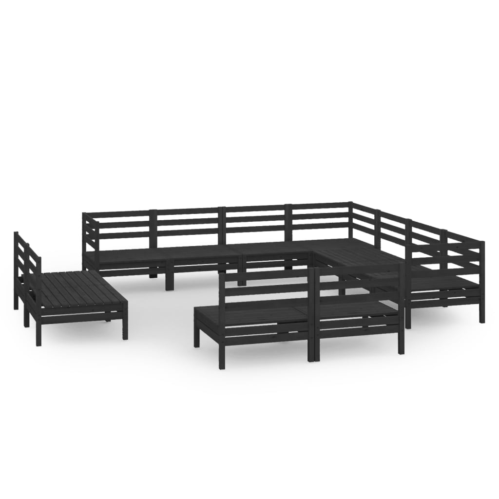 11 Piece Garden Lounge Set Solid Wood Pine Black