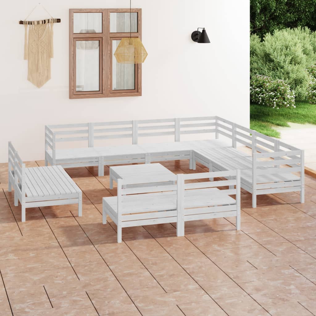 12 Piece Garden Lounge Set Solid Wood Pine White