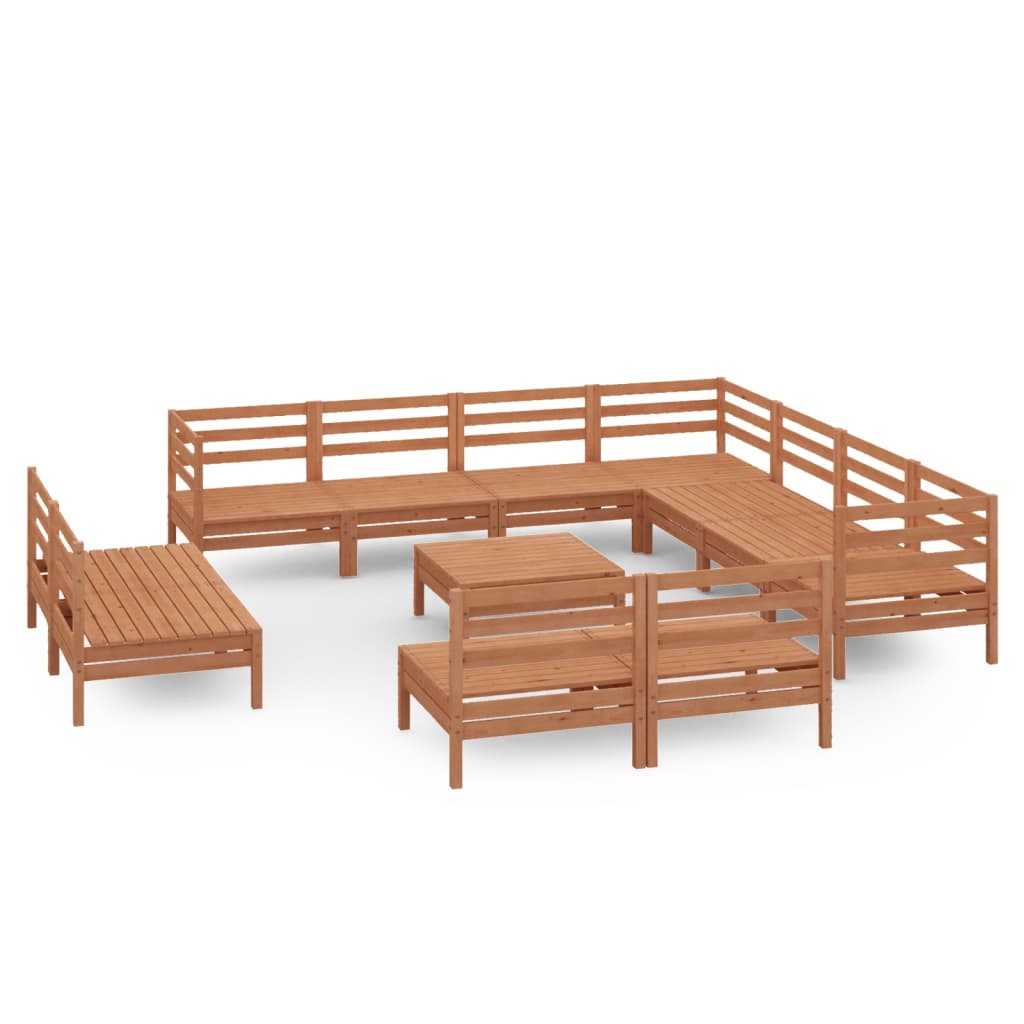 12 Piece Garden Lounge Set Solid Wood Pine Honey Brown