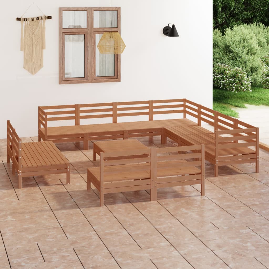 12 Piece Garden Lounge Set Solid Wood Pine Honey Brown