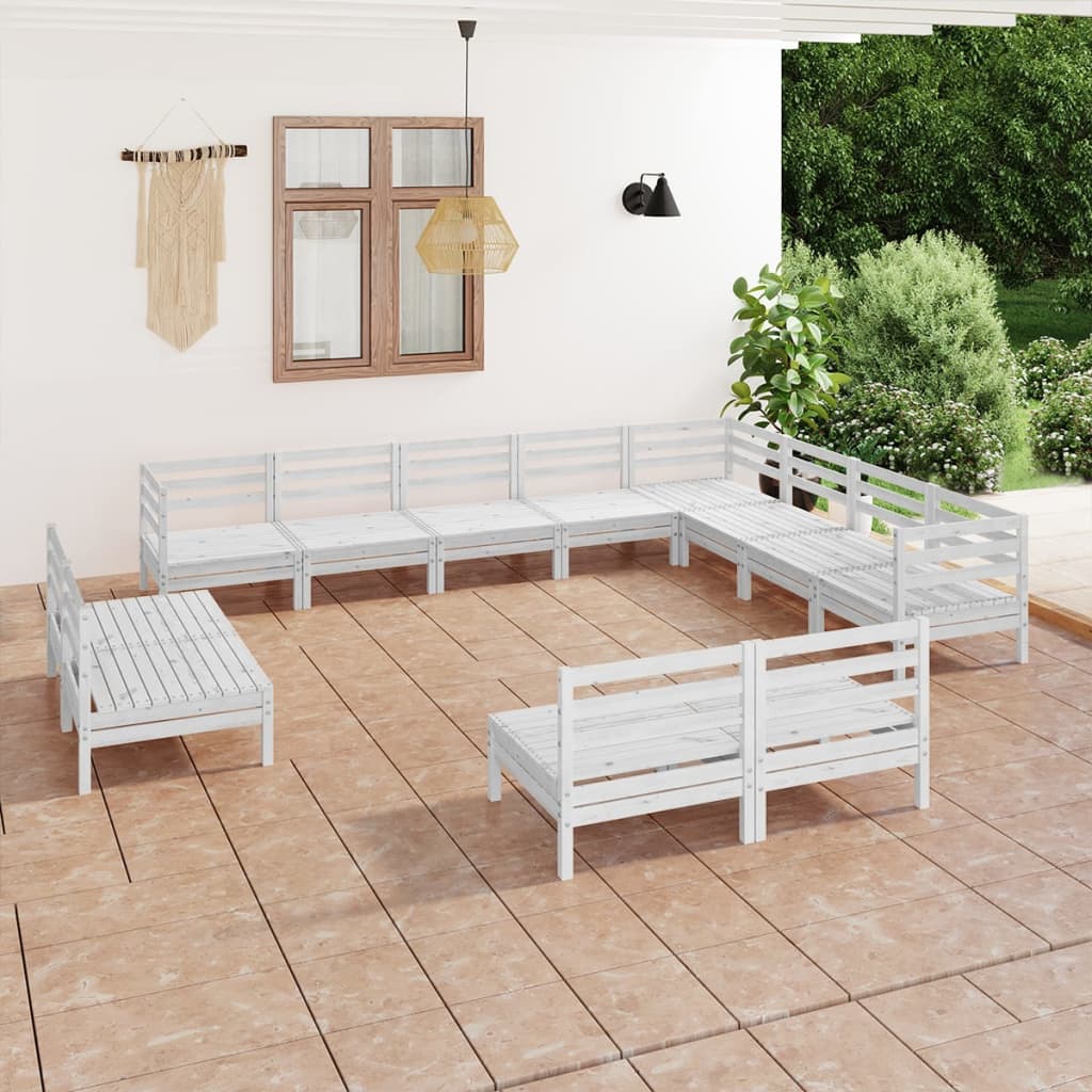 12 Piece Garden Lounge Set Solid Wood Pine White