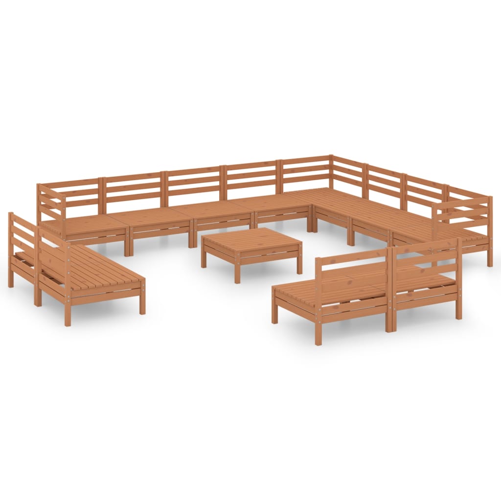 13 Piece Garden Lounge Set Solid Wood Pine Honey Brown