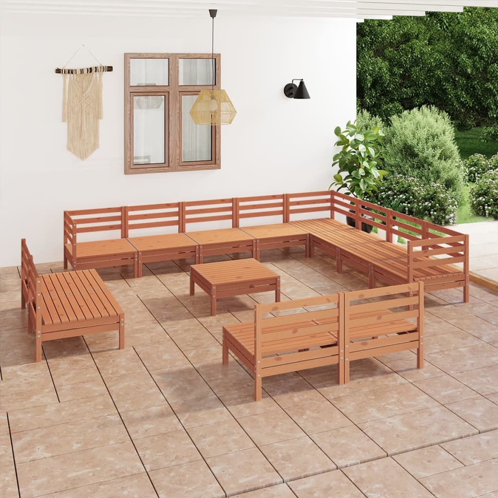 13 Piece Garden Lounge Set Solid Wood Pine Honey Brown