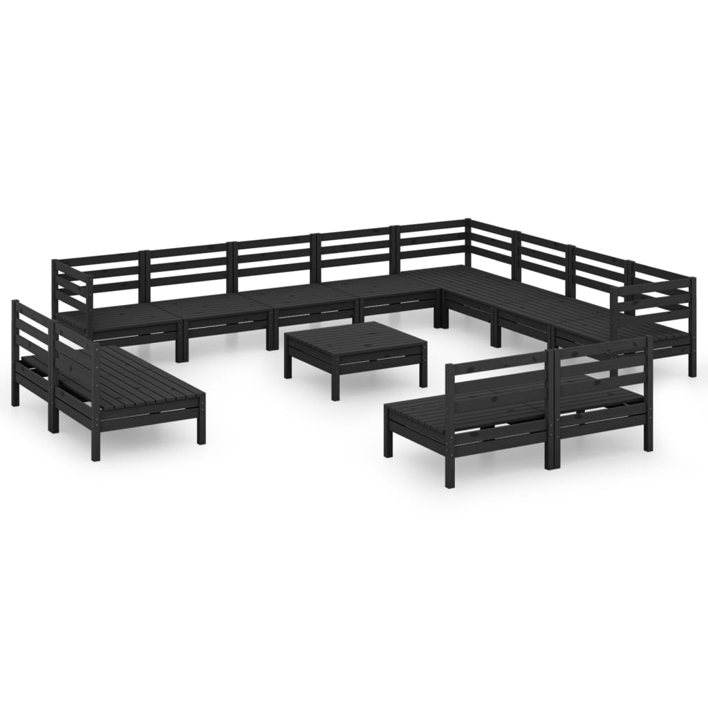 13 Piece Garden Lounge Set Solid Wood Pine Black