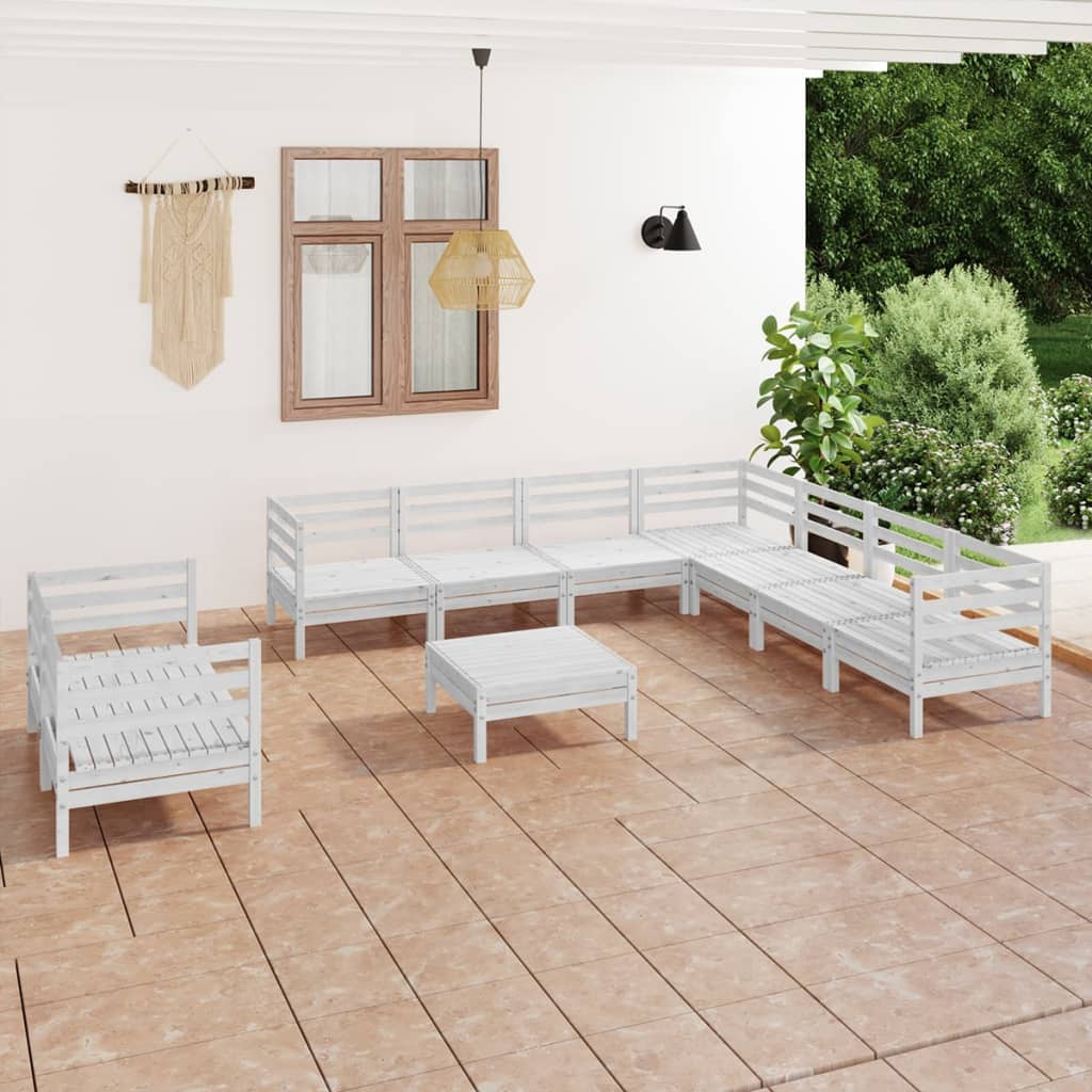 10 Piece Garden Lounge Set Solid Wood Pine White