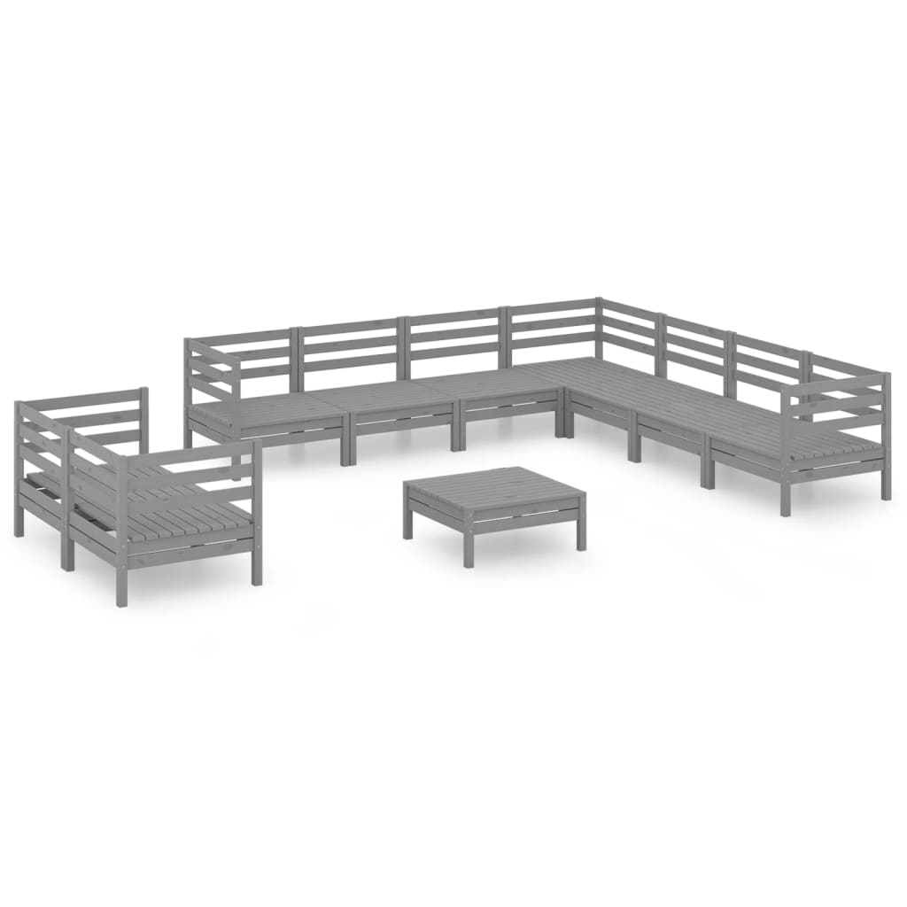 10 Piece Garden Lounge Set Solid Wood Pine Grey