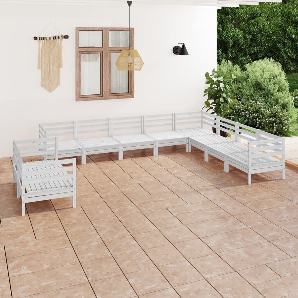 10 Piece Garden Lounge Set Solid Wood Pine White