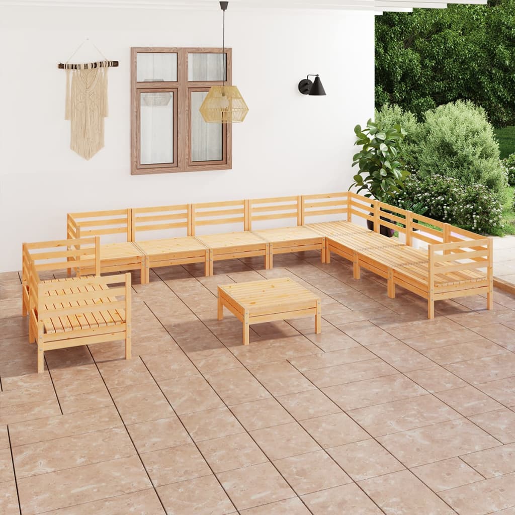 11 Piece Garden Lounge Set Solid Wood Pine