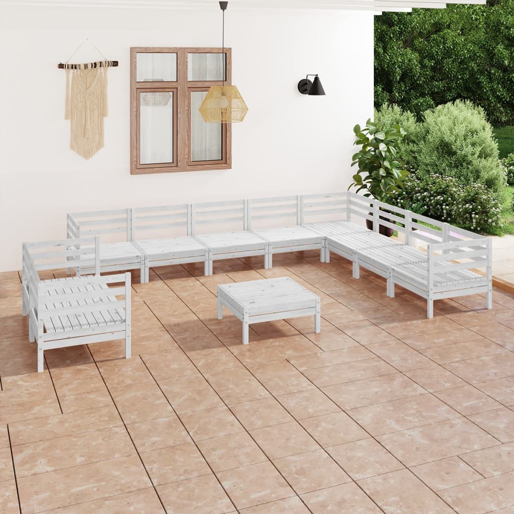 11 Piece Garden Lounge Set Solid Wood Pine White