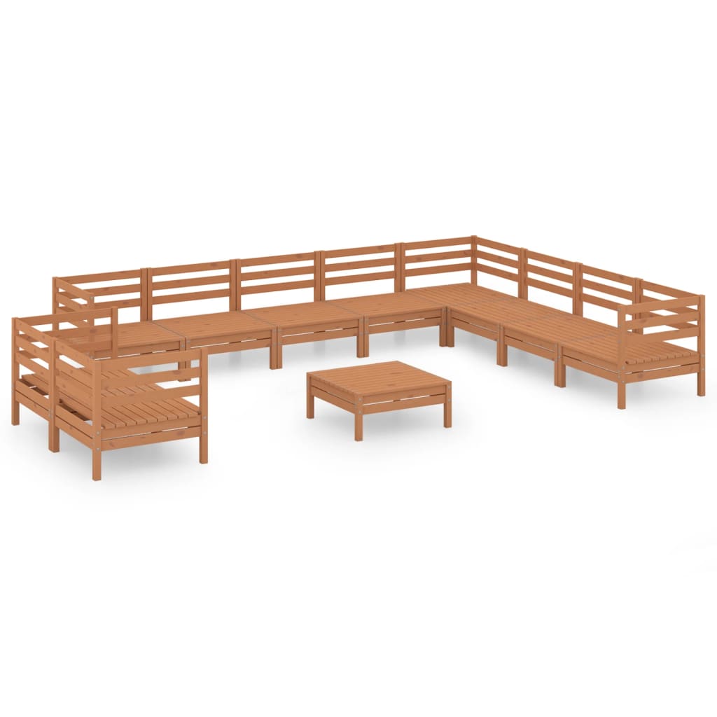 11 Piece Garden Lounge Set Solid Wood Pine Honey Brown