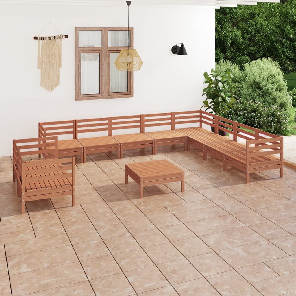 11 Piece Garden Lounge Set Solid Wood Pine Honey Brown