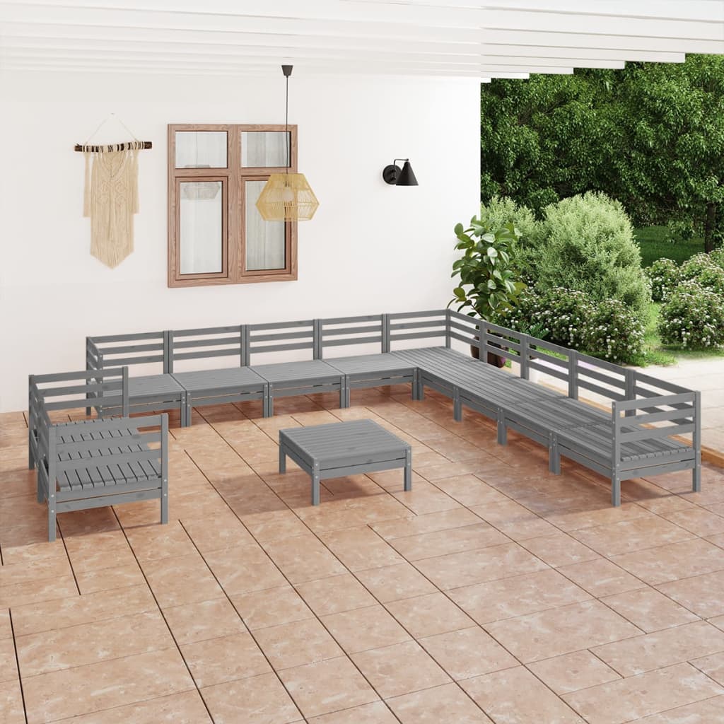 12 Piece Garden Lounge Set Solid Wood Pine Grey