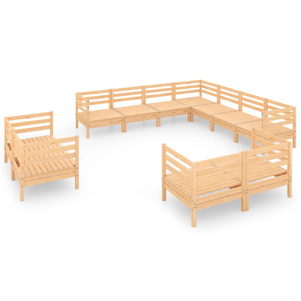 11 Piece Garden Lounge Set Solid Wood Pine