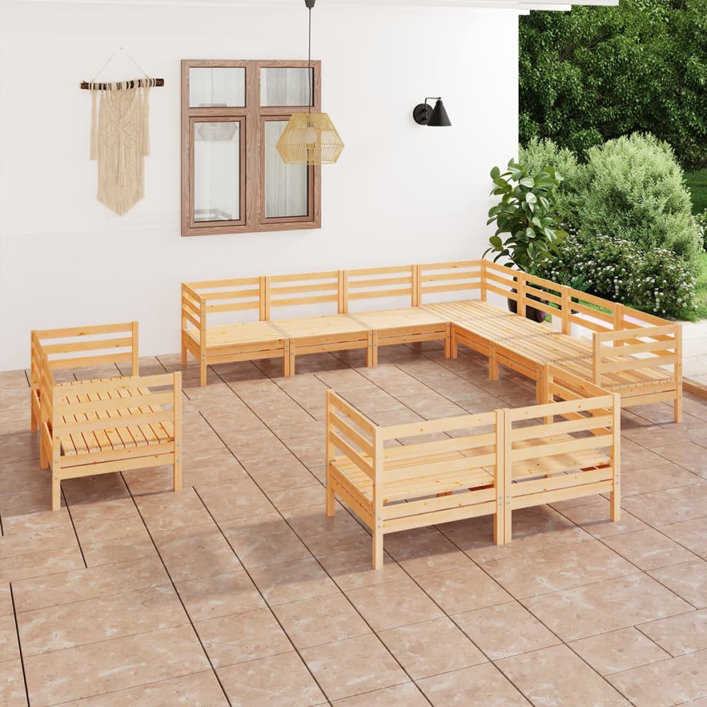 11 Piece Garden Lounge Set Solid Wood Pine