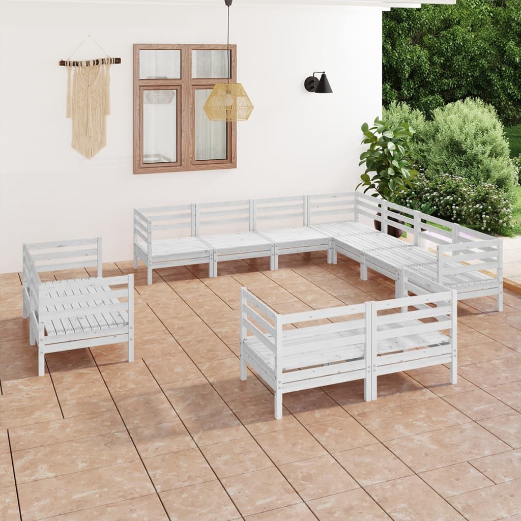 11 Piece Garden Lounge Set Solid Wood Pine White