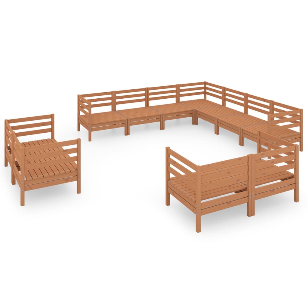 11 Piece Garden Lounge Set Solid Wood Pine Honey Brown