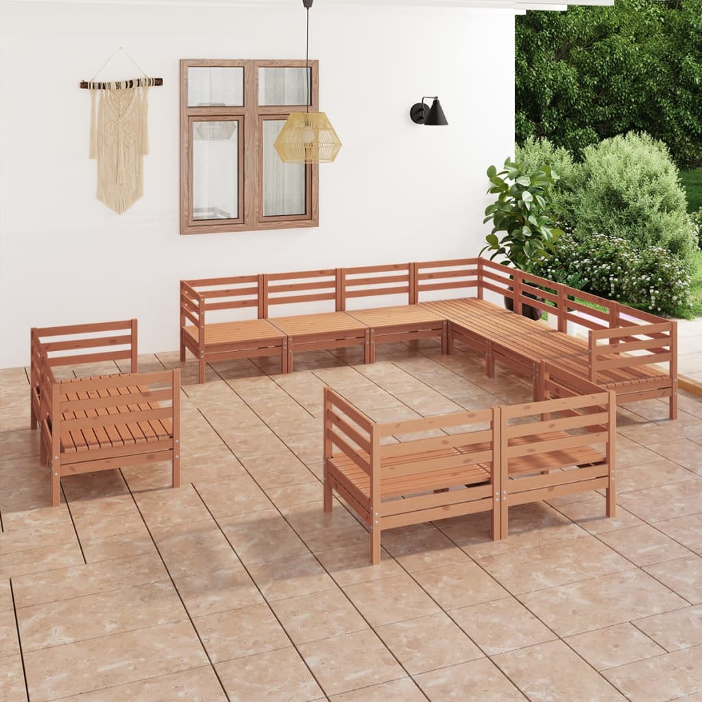 11 Piece Garden Lounge Set Solid Wood Pine Honey Brown