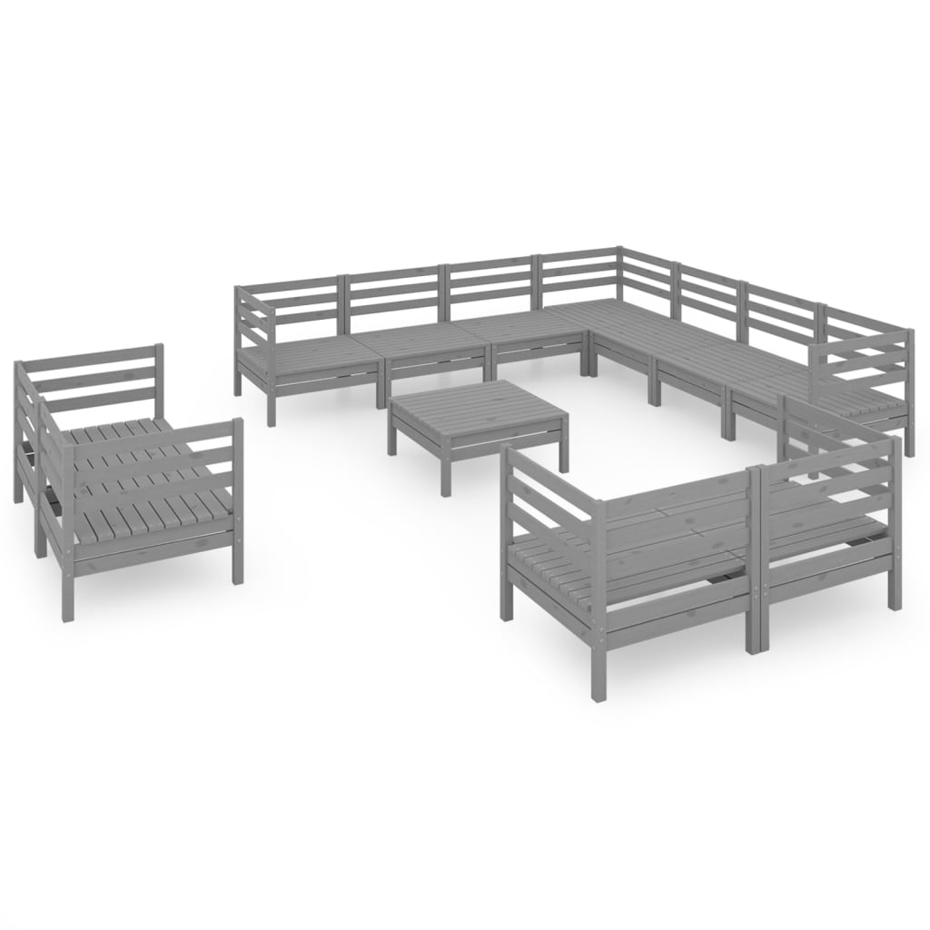 12 Piece Garden Lounge Set Solid Wood Pine Grey