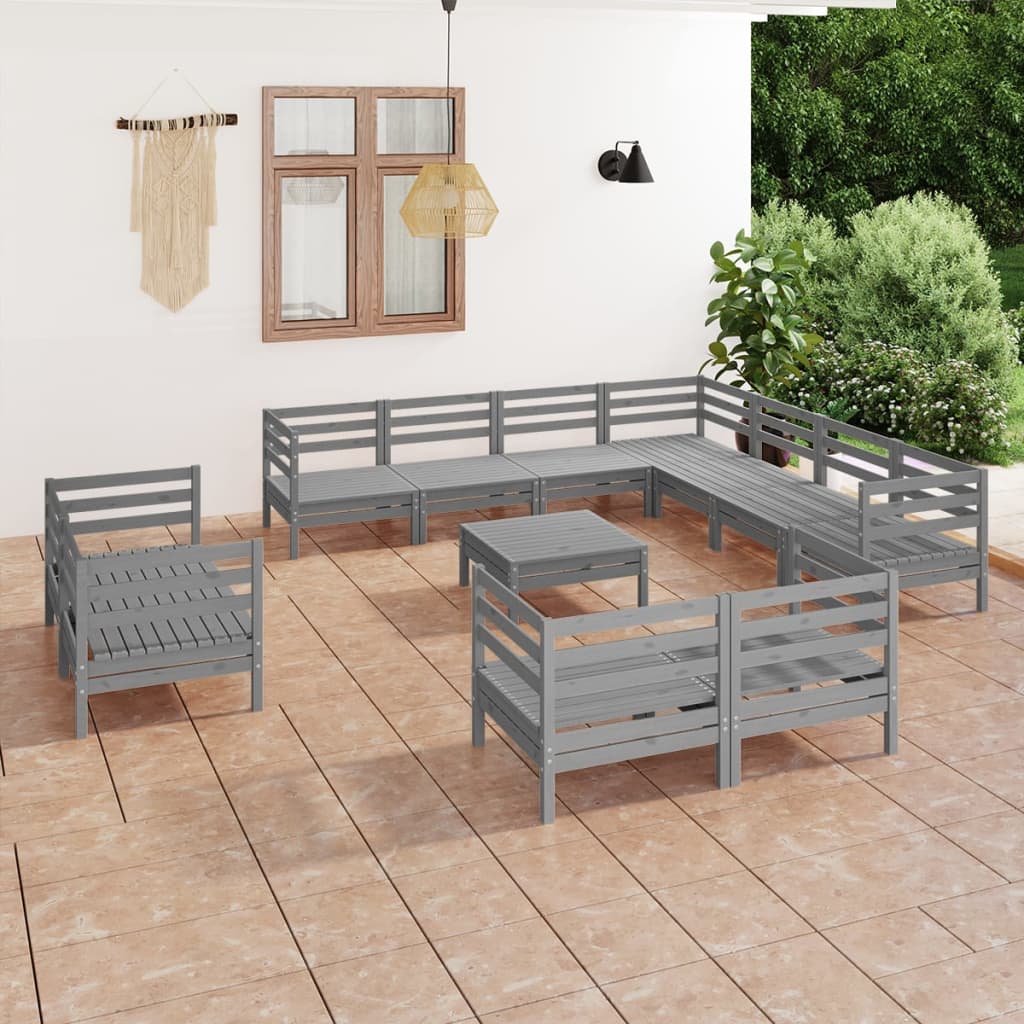 12 Piece Garden Lounge Set Solid Wood Pine Grey