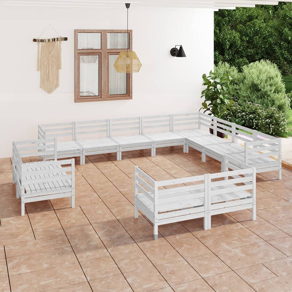 12 Piece Garden Lounge Set Solid Wood Pine White