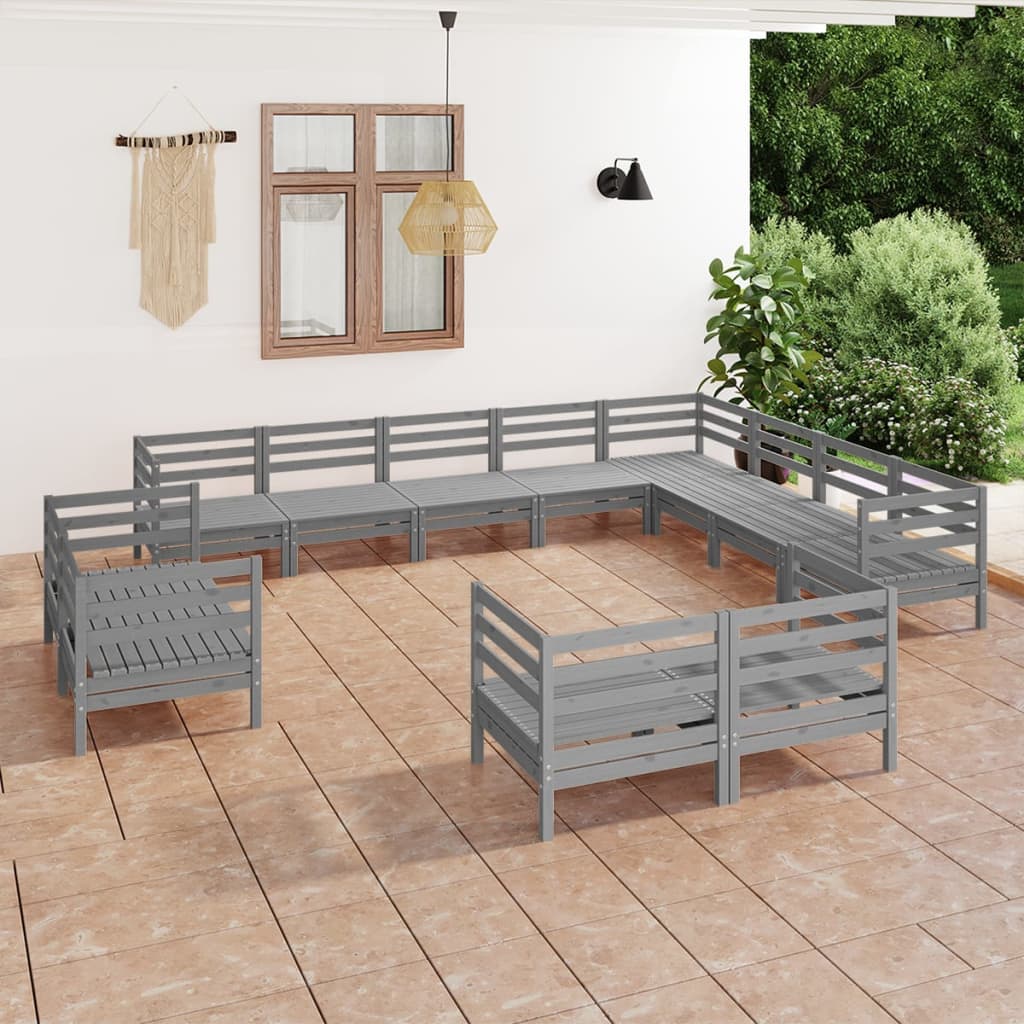 12 Piece Garden Lounge Set Solid Wood Pine Grey