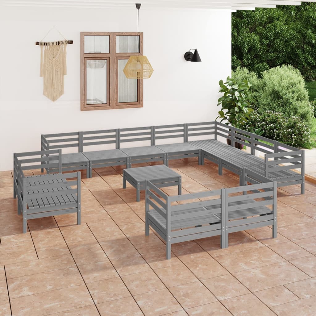 13 Piece Garden Lounge Set Solid Wood Pine Grey