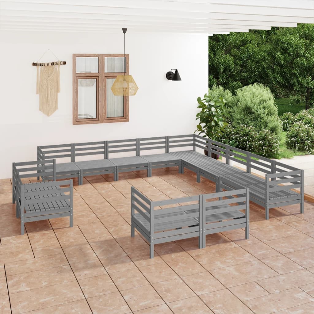 13 Piece Garden Lounge Set Solid Wood Pine Grey