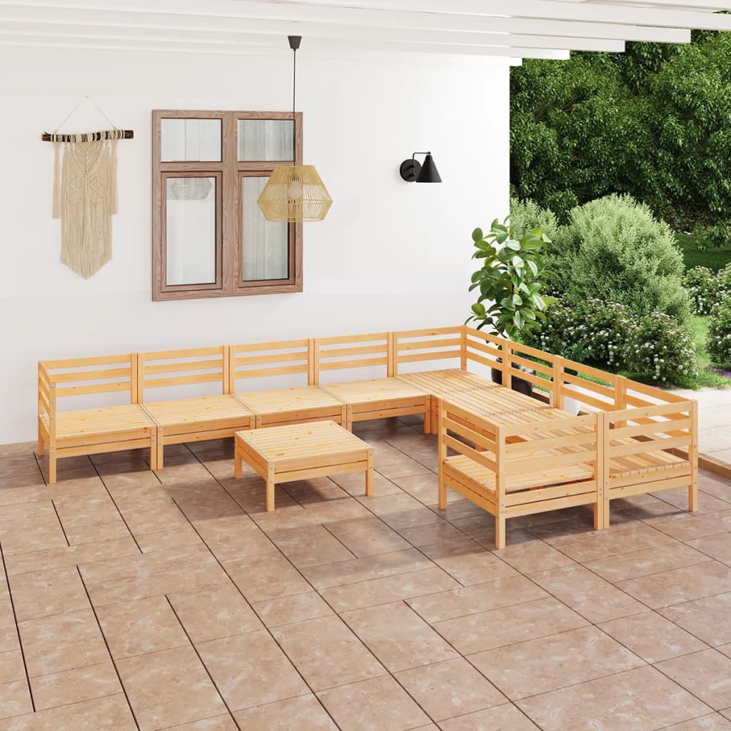 10 Piece Garden Lounge Set Solid Wood Pine