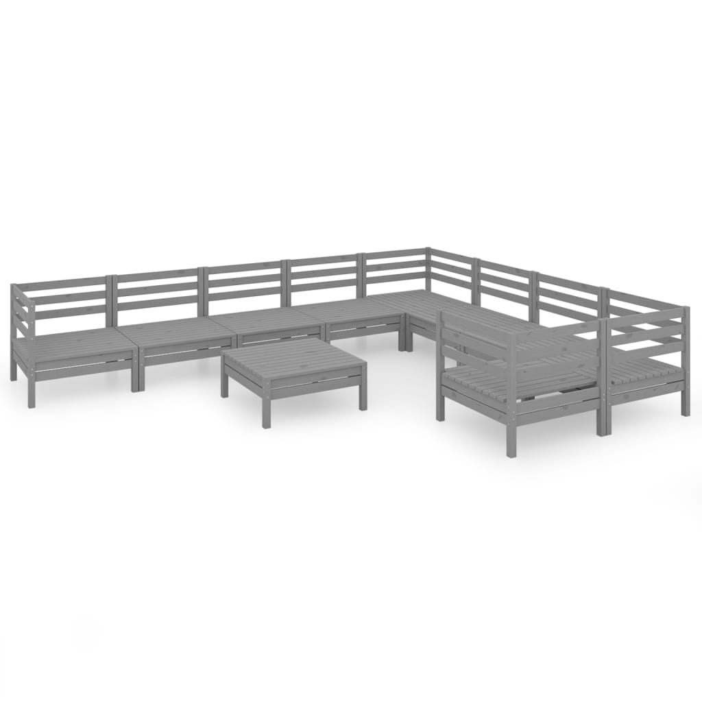 10 Piece Garden Lounge Set Grey Solid Wood Pine