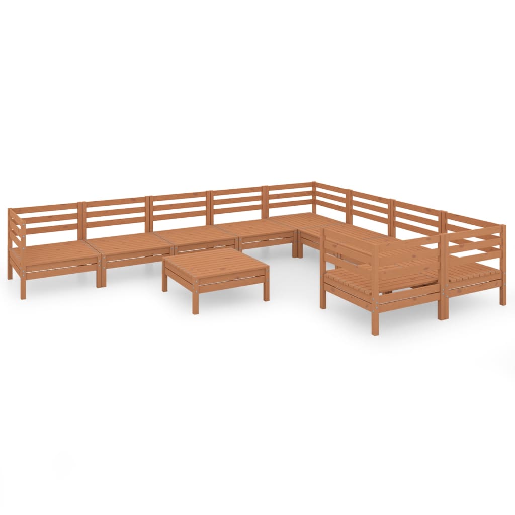 10 Piece Garden Lounge Set Honey Brown Solid Wood Pine