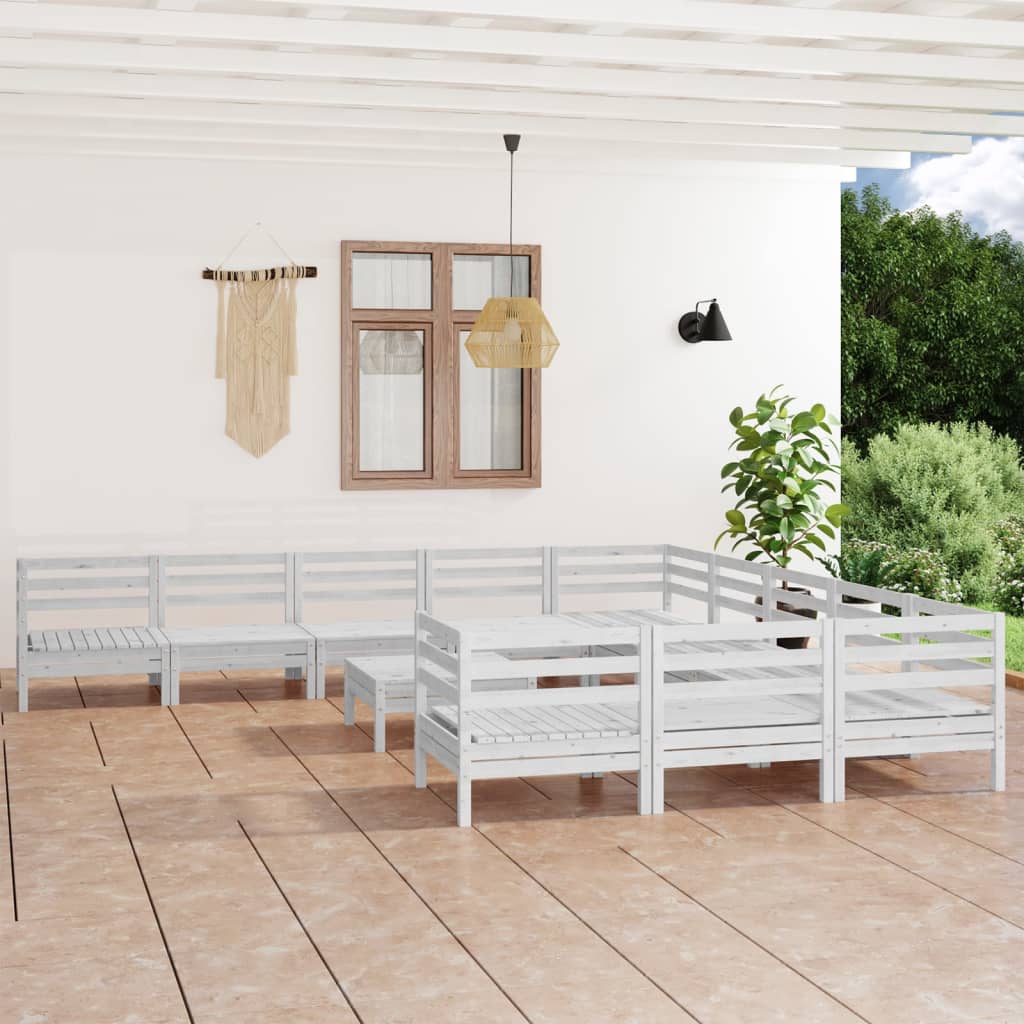 12 Piece Garden Lounge Set White Solid Wood Pine