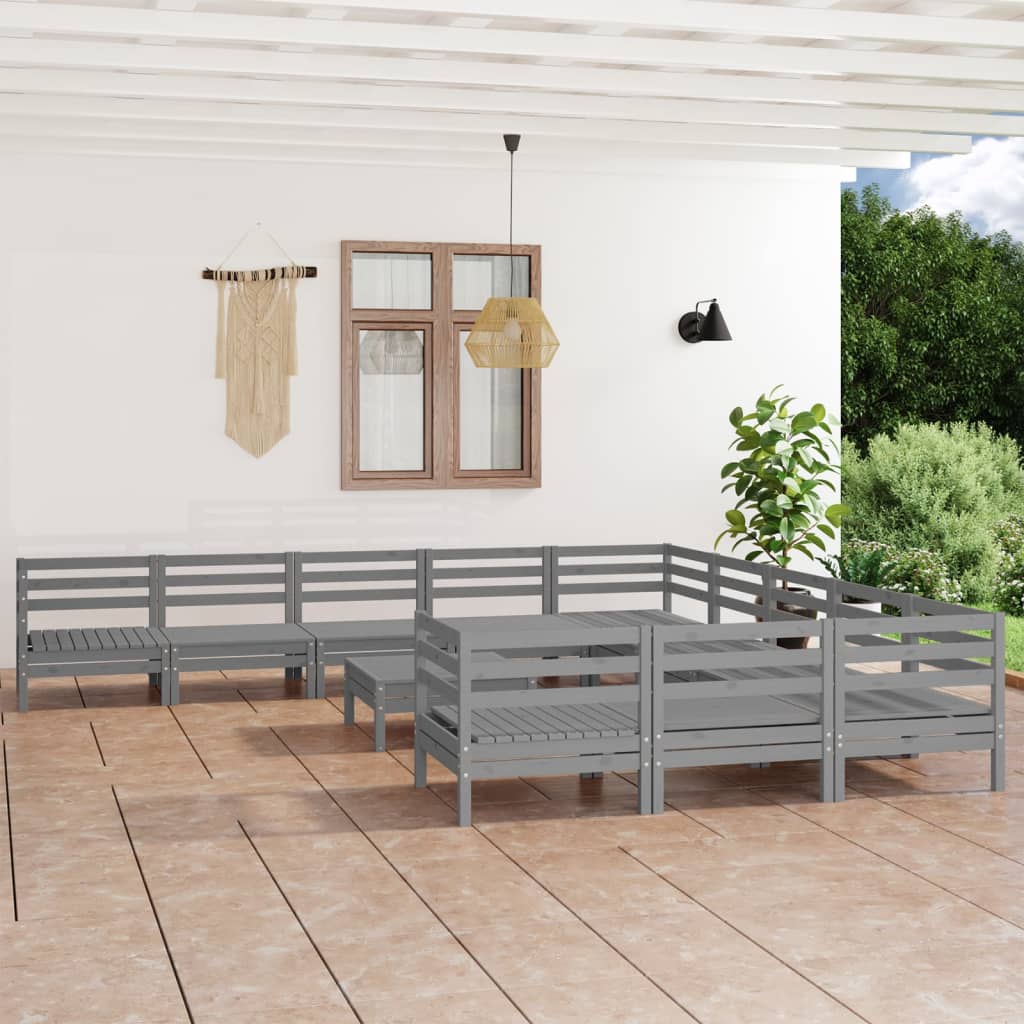 12 Piece Garden Lounge Set Grey Solid Wood Pine