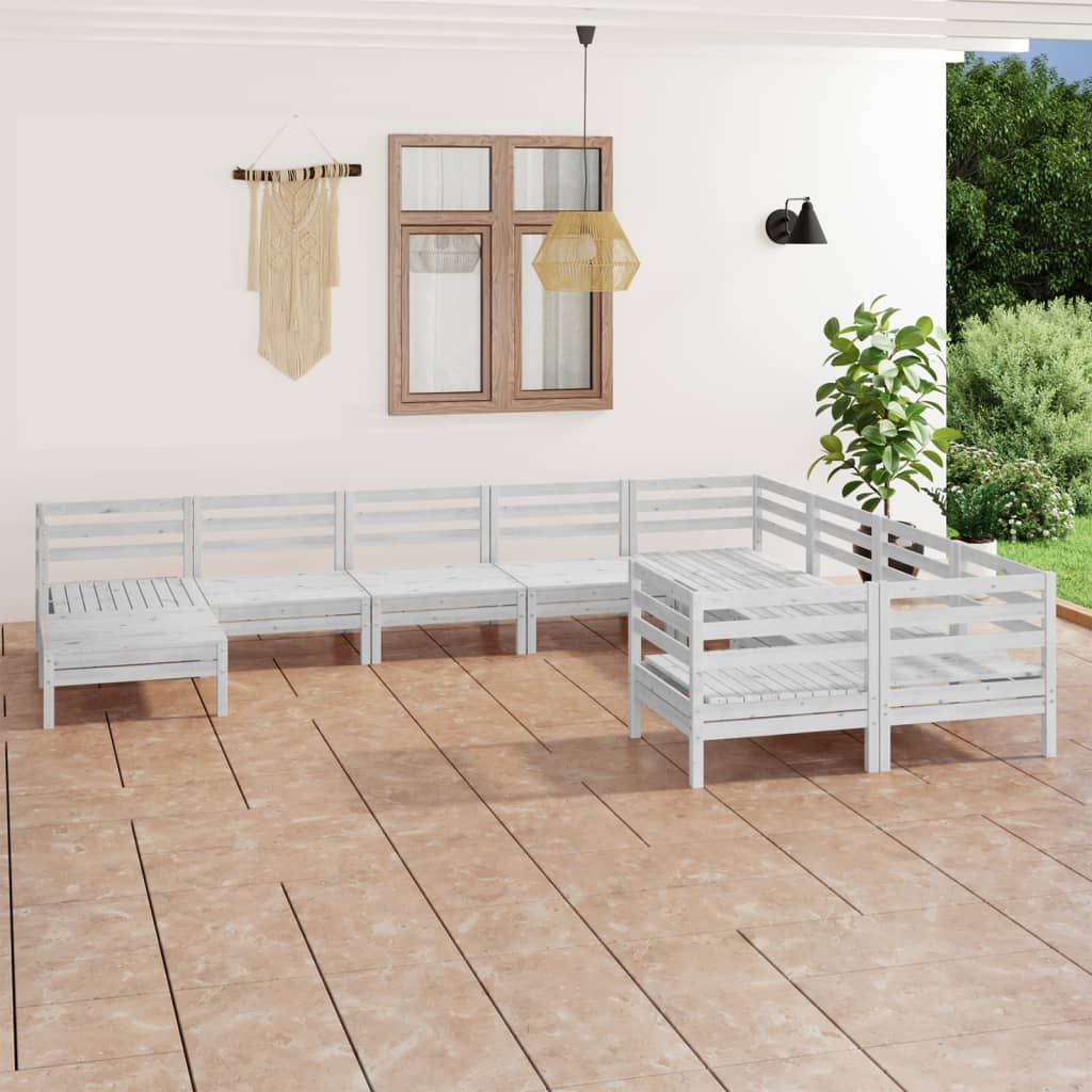 10 Piece Garden Lounge Set White Solid Wood Pine