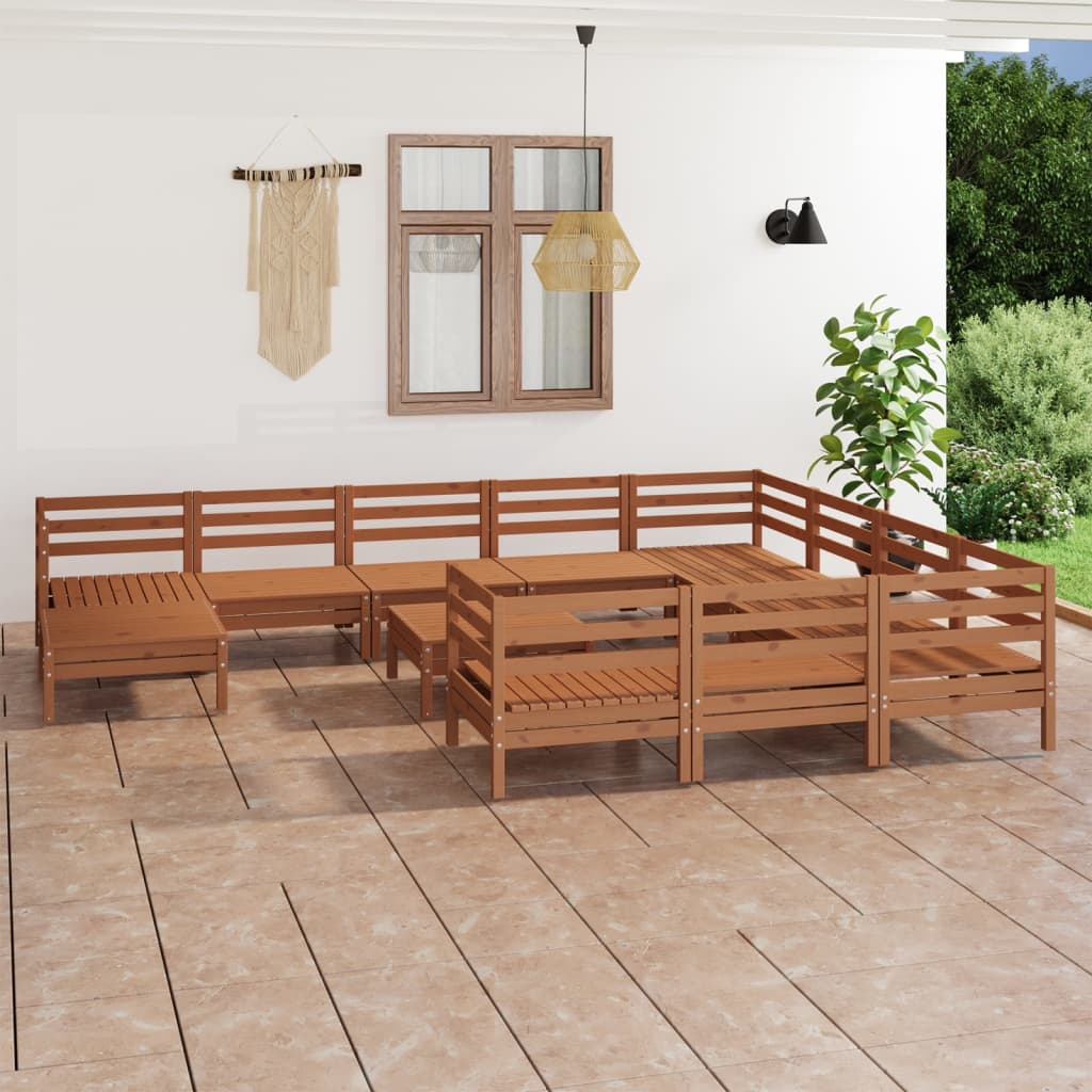 12 Piece Garden Lounge Set Honey Brown Solid Wood Pine